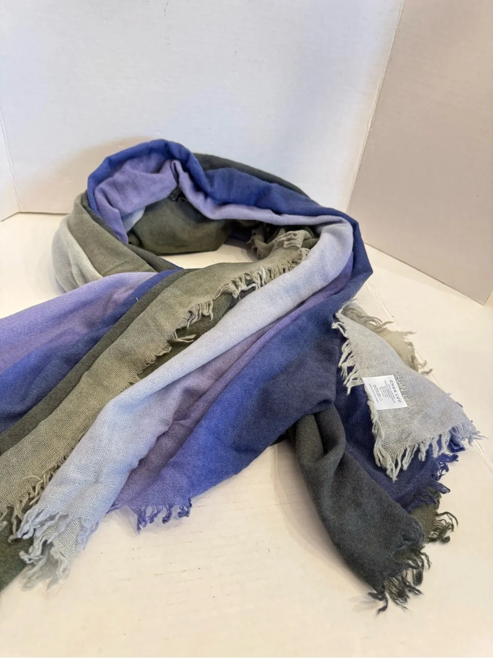 Chan Luu 100% Cashmere Scarf Wrap 56x58 Oversized Square Ombre Blue Gray Green